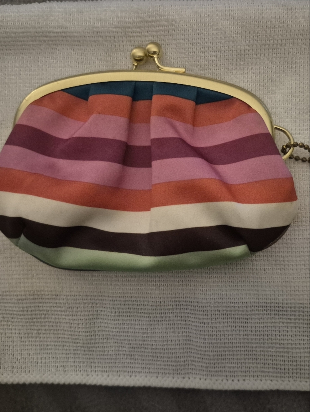 Coach Multicolor Striped Kiss-Lock Wristlet in Pink, Teal, Coral, Green